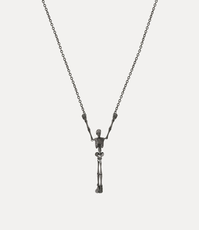 Vivienne Westwood Skeleton Long Necklace in Ruthenium Black Enamel