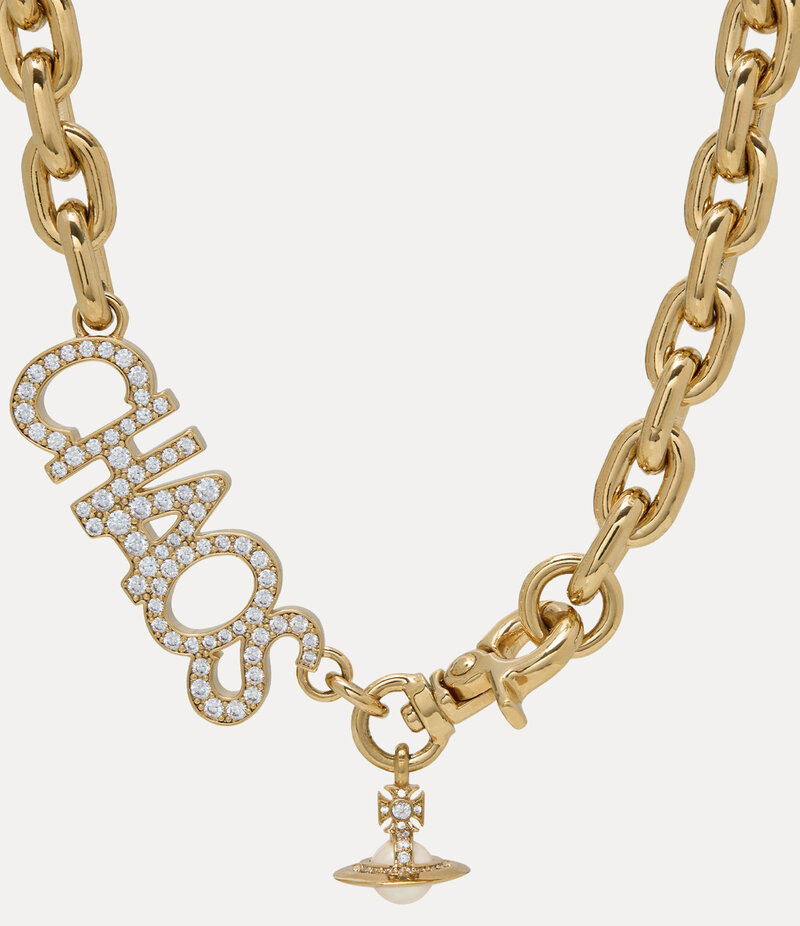 Vivienne Westwood Chaos Large Necklace -Gold-white-cz-creamrose-pearl -Gold-white-cz-creamrose-pearl