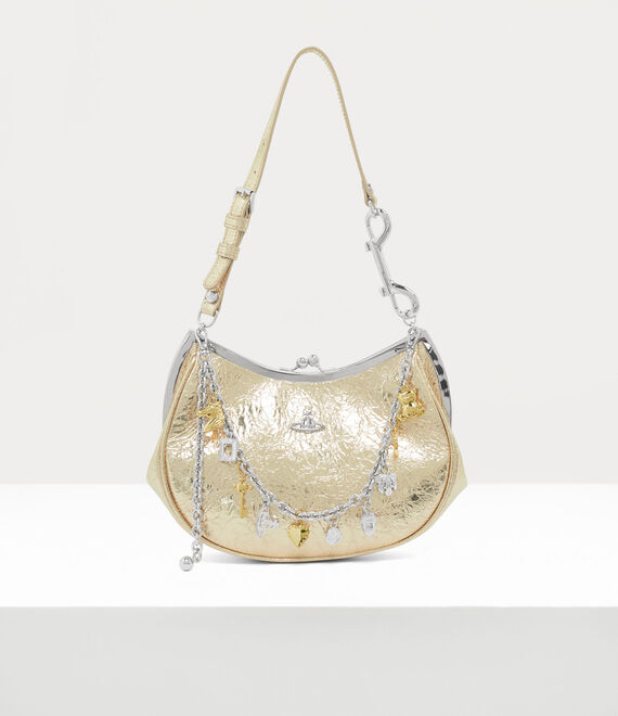 Vivienne Westwood Charm Frame Purse Metallic Crinkle Gold