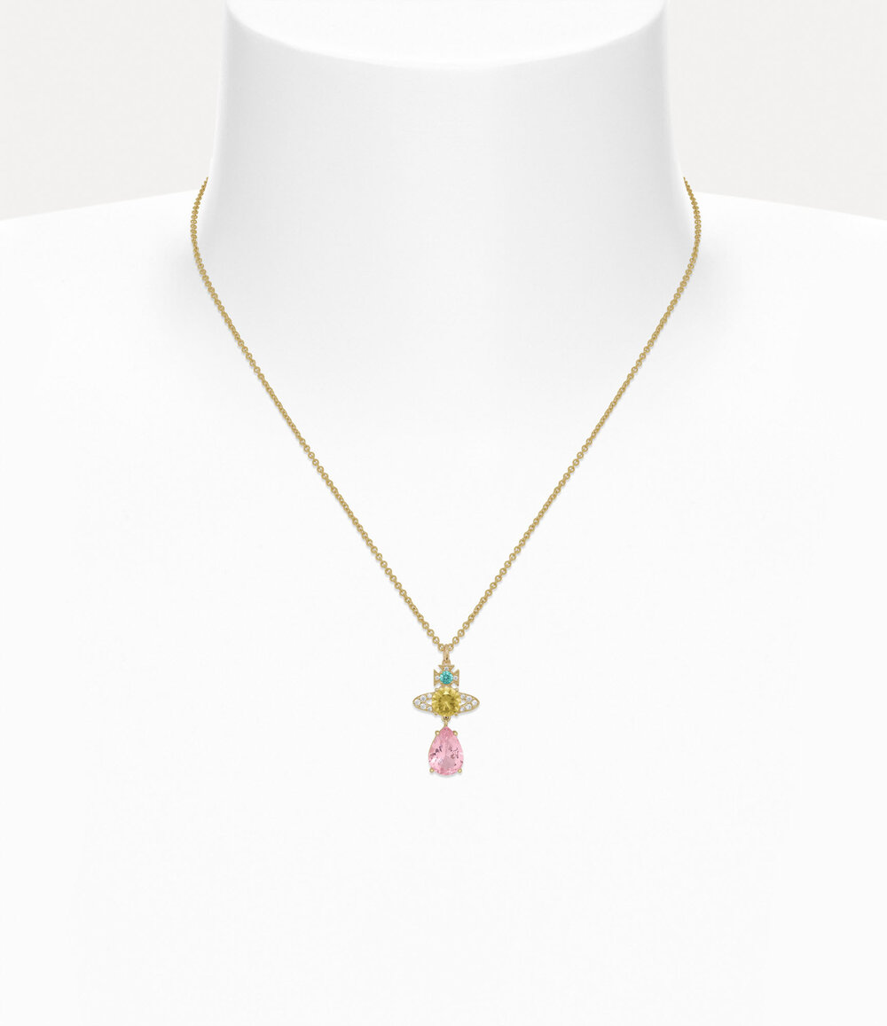 Vivienne Westwood Ismene Drop Pendant Necklace in Gold Lt Turquoise Yellow Pink White, view 2