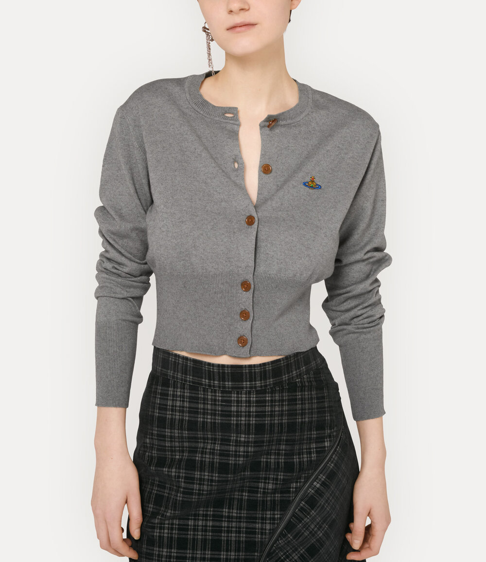 Vivienne Westwood Bea Cropped Cardigan in Dark Grey Melange, view 4