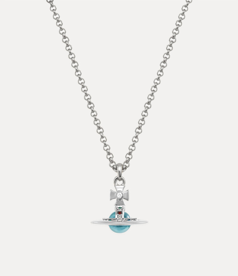 Vivienne Westwood New Petite Orb Pendant Necklace in Platinum Blue Zircon Perspex