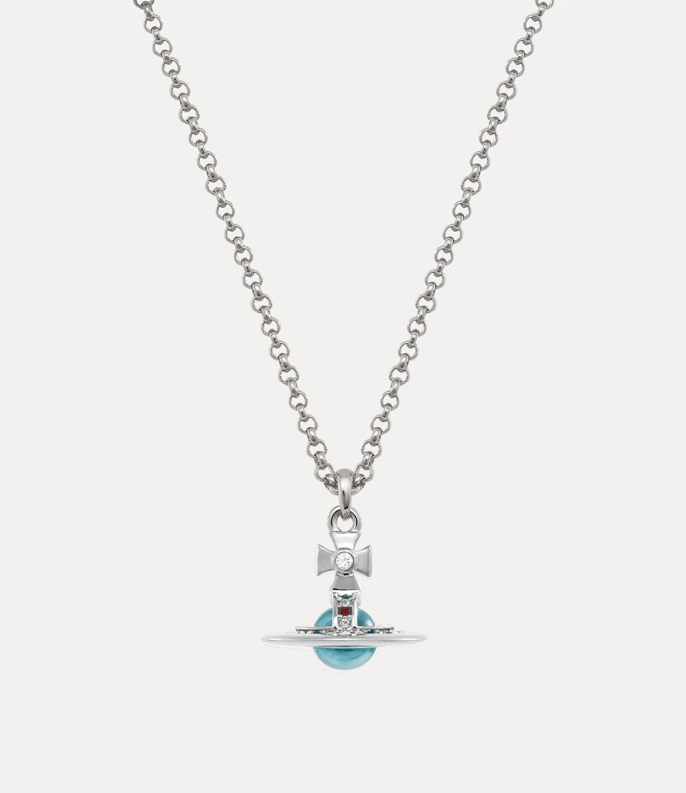 Vivienne Westwood New Petite Orb Pendant Necklace in Platinum Blue Zircon Perspex
