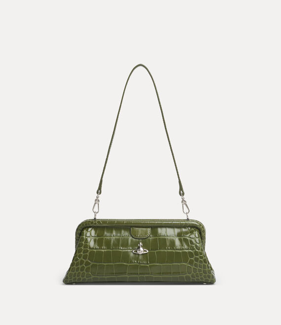 Vivienne Westwood Jane Frame Purse Emboss Croc Leather Khaki