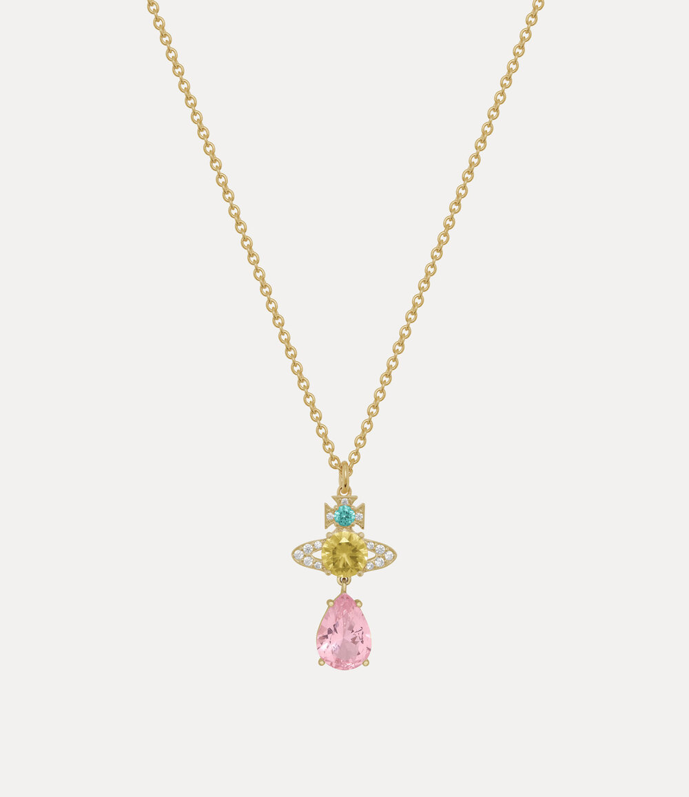 Vivienne Westwood Ismene Drop Pendant Necklace in Gold Lt Turquoise Yellow Pink White