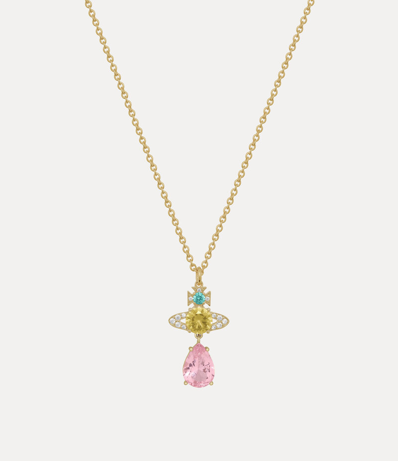 Vivienne Westwood Ismene Drop Pendant Necklace in Gold Lt Turquoise Yellow Pink White