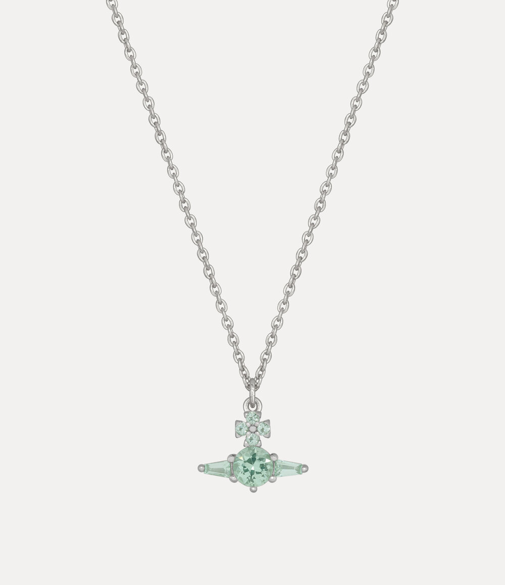 Vivienne Westwood Ofelia Pendant Necklace in Platinum Light Green Cz