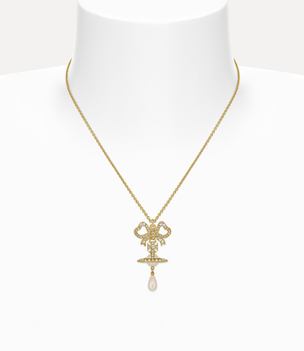 Vivienne Westwood Rigoberta Pearl Pendant Necklace in Gold White Crystal Creamrose Pearl, view 2