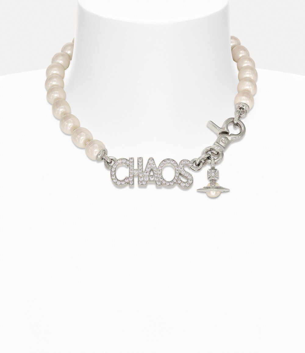 Vivienne Westwood Chaos Large Pearl Necklace in silver