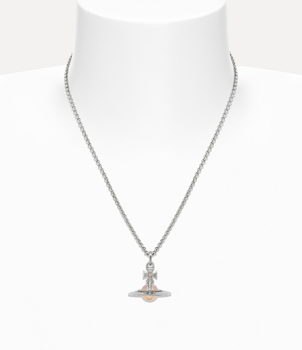 Vivienne Westwood New Tiny Orb Pendant Necklace in Platinum Light Peach Light Gold Quartz, view 2