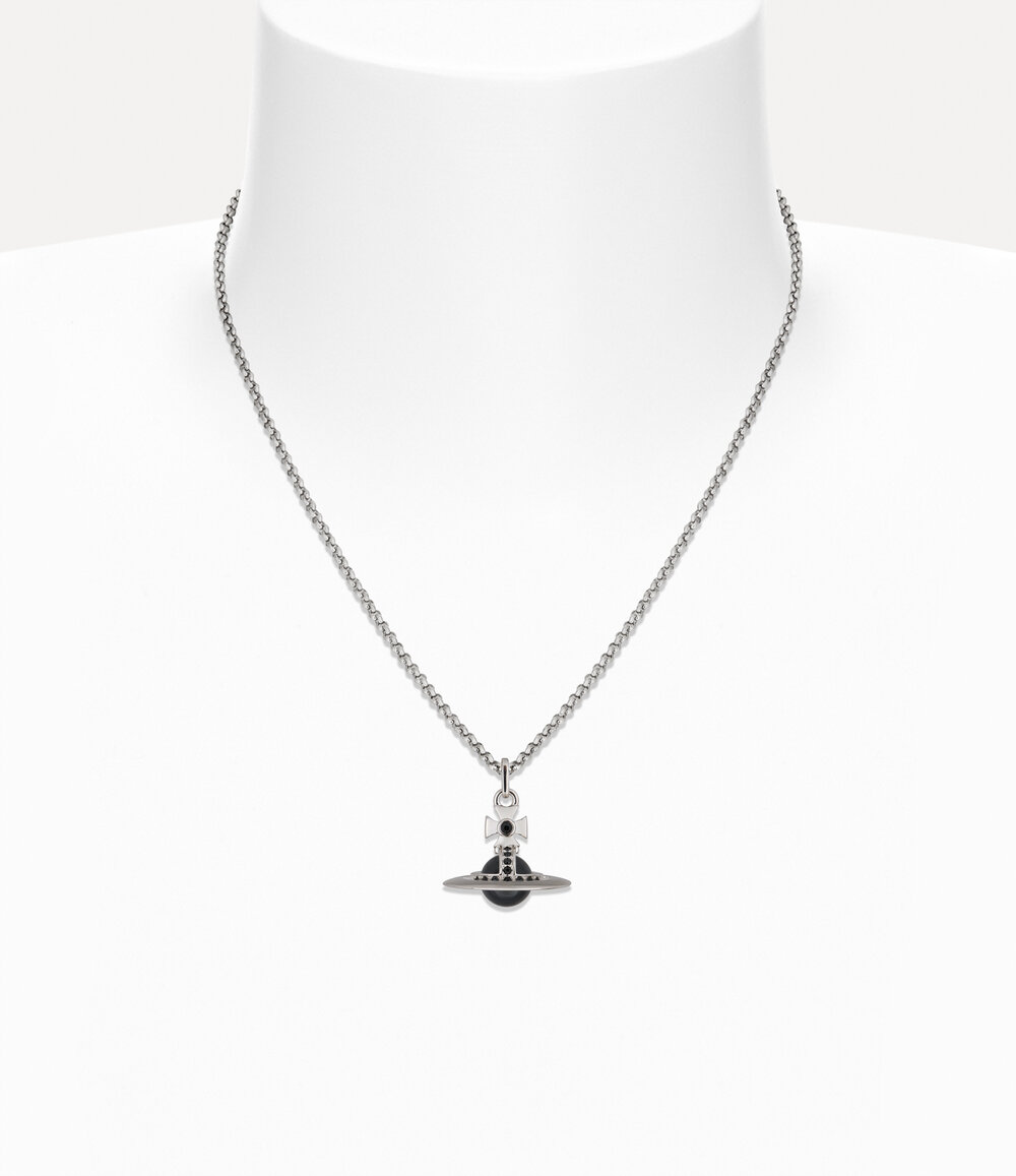 Vivienne Westwood New Tiny Orb Pendant Necklace in Platinum Black Cz Jet Crystal, view 2