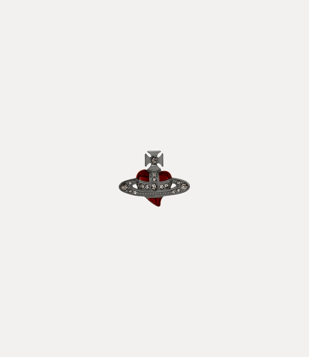 Vivienne Westwood Man. Diamante Heart Single Stud in Ruthenium Black Diamond Crystal Transparent Ruby