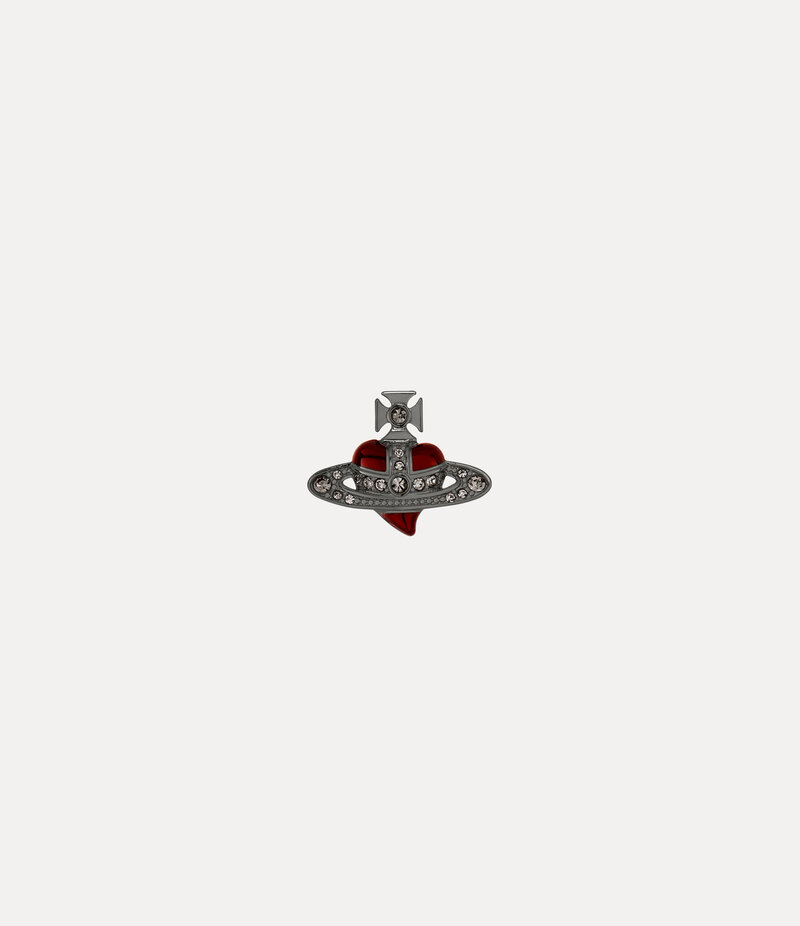 Vivienne Westwood Man. Diamante Heart Single Stud in Ruthenium Black Diamond Crystal Transparent Ruby