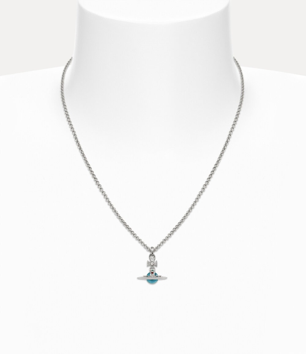 Vivienne Westwood New Petite Orb Pendant Necklace in Platinum Blue Zircon Perspex, view 2