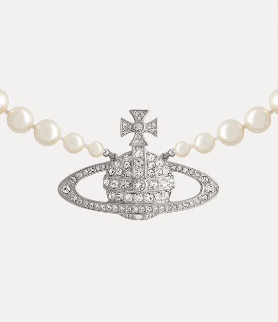 Vivienne Westwood Man. Bas Relief Pearl Necklace In Platinum-cream-pearl-crystal-crystal