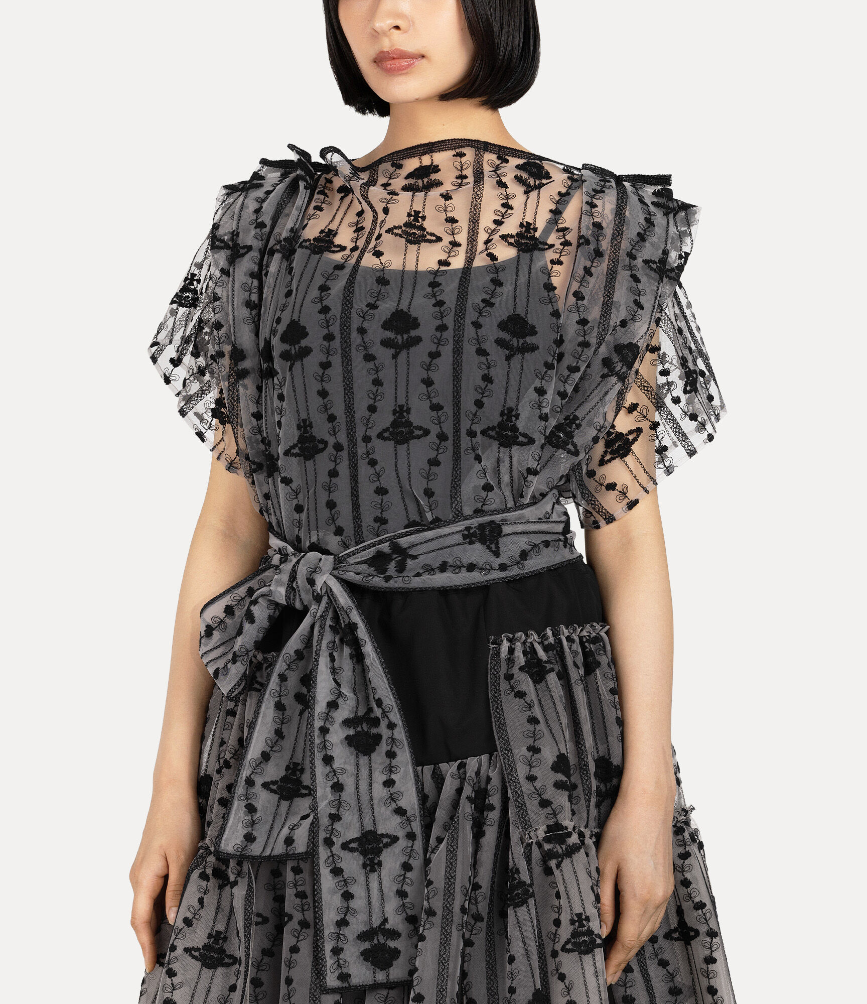 Flower Orb Tulle Embroidery Blouse in BLACK | Vivienne Westwood®