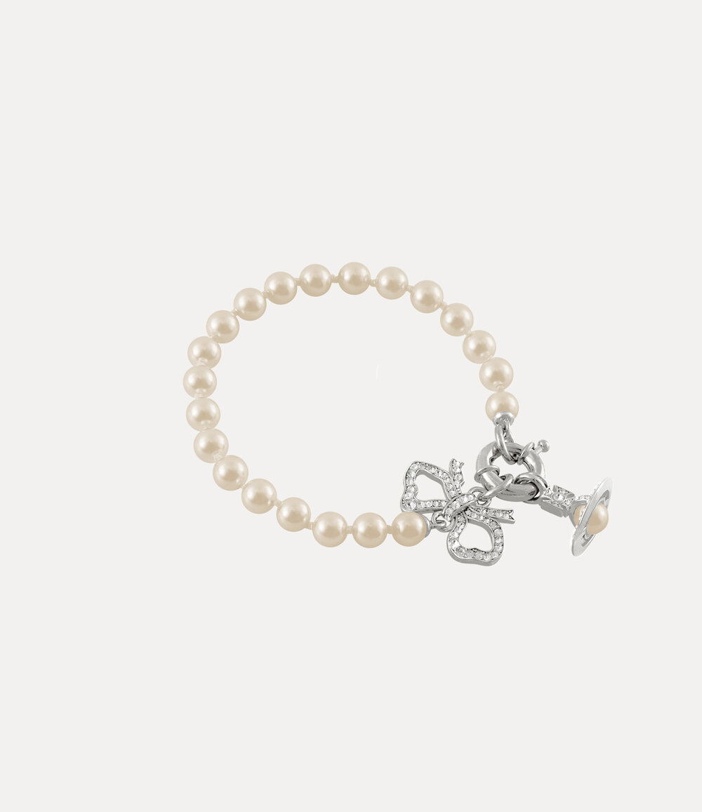 Vivienne Westwood Rigoberta Pearl Bracelet in Platinum White Crystal Creamrose Pearl, view 2
