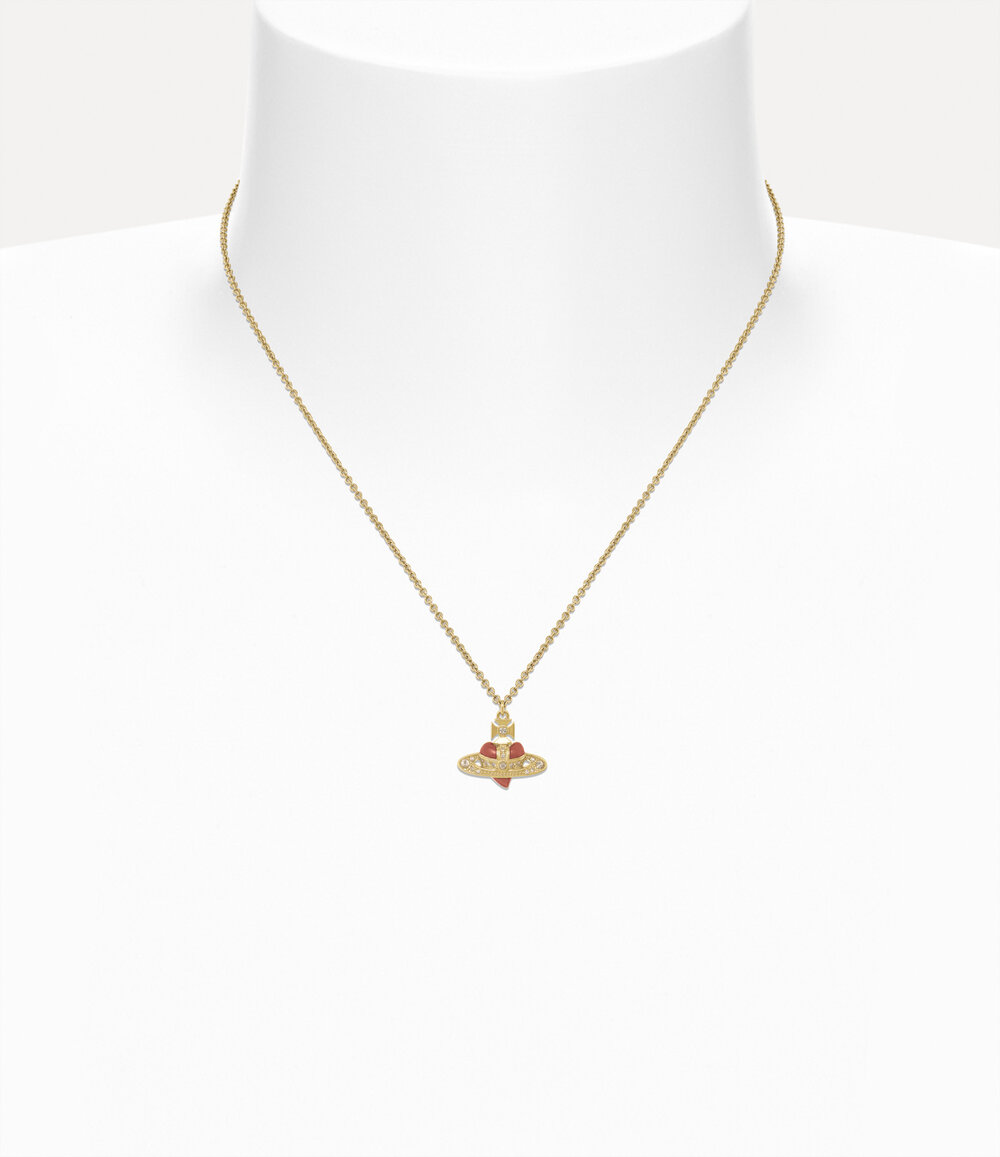 Vivienne Westwood New Diamante Heart Pendant Necklace in Gold Light Gold Quartz, view 2