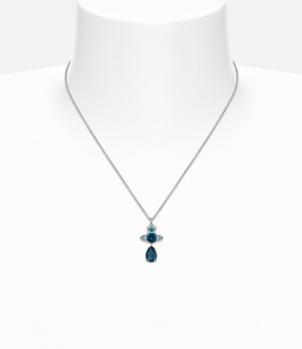 Vivienne Westwood Ismene Drop Pendant Necklace in Platinum Dark Blue Cz, view 2