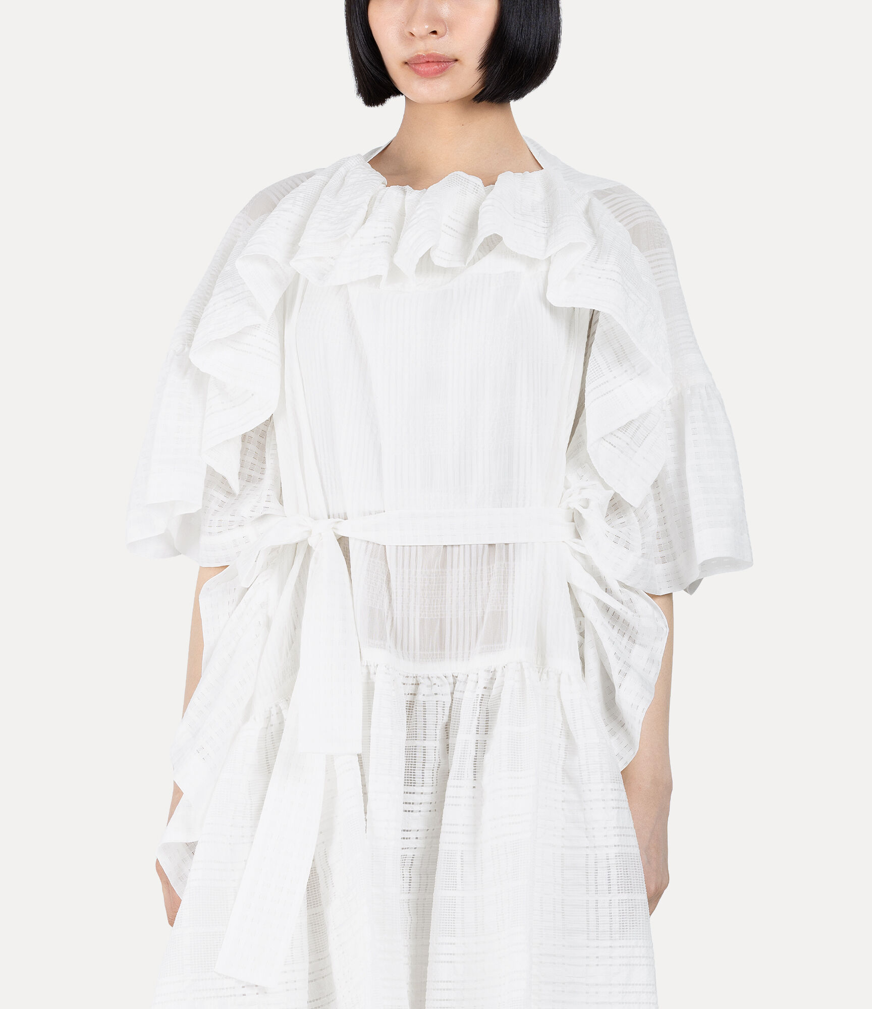 Texture Check Blocking Gathered Frill Dress  large image number 5
