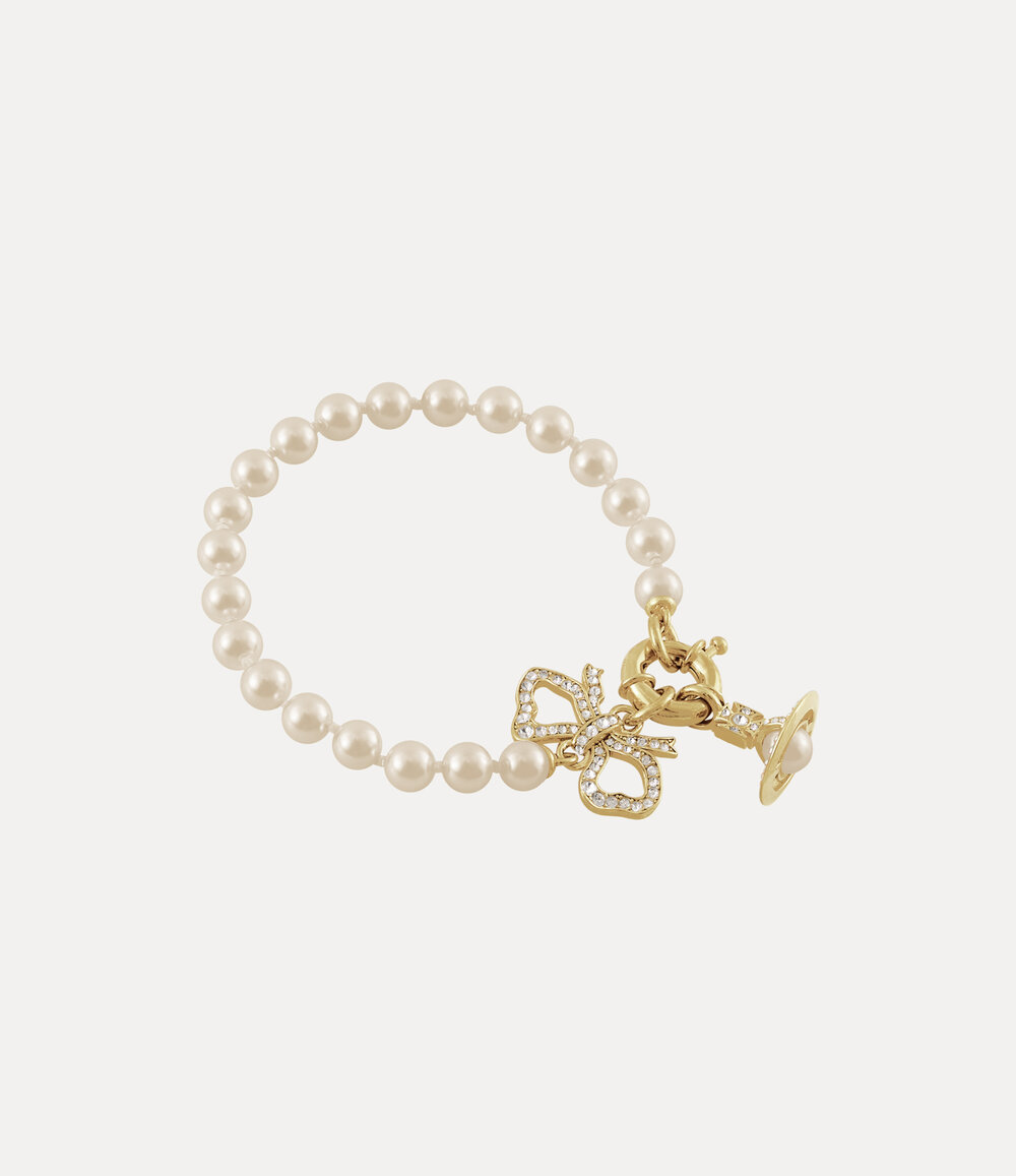 Vivienne Westwood Rigoberta Pearl Bracelet in Gold White Crystal Creamrose Pearl, view 2