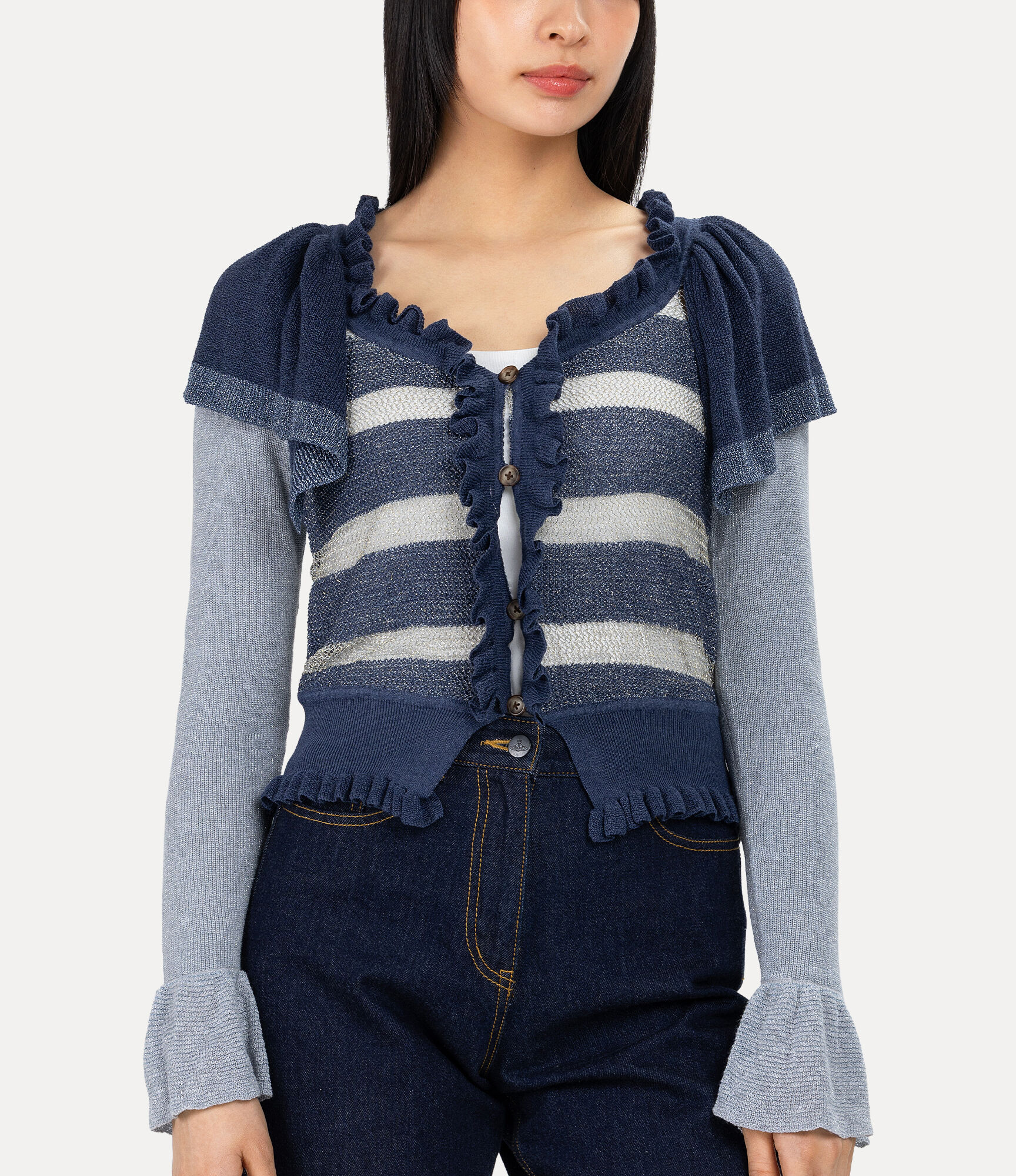 Lurex Mix Patchwork Frill Knit  large image number 4