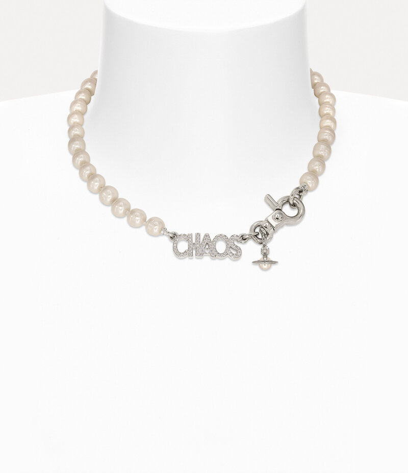 Vivienne Westwood Chaos Pearl Necklace in Silver