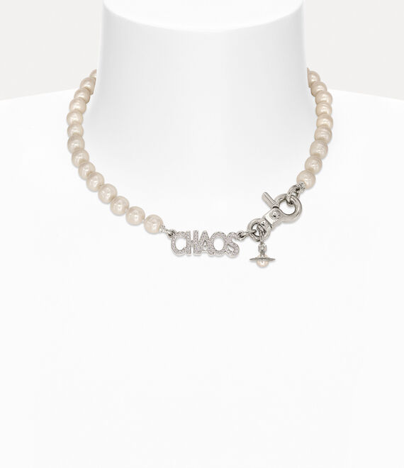 Vivienne Westwood Chaos Pearl Necklace Silver Cubic Zirconia / Glass Pearls Women
