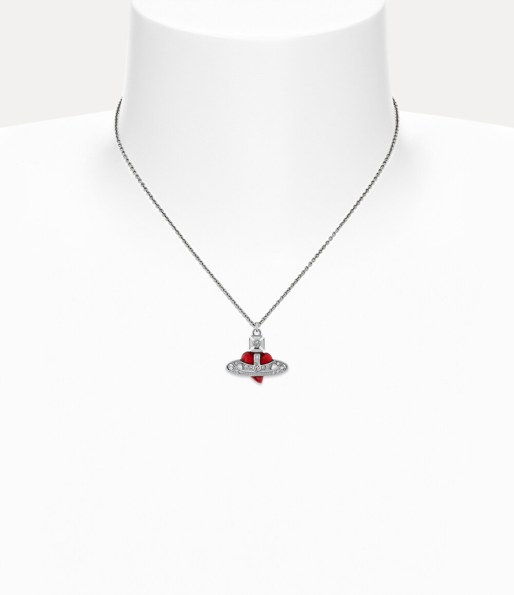 Vivienne Westwood New Diamante Heart Pendant Necklace in Silver, view 2