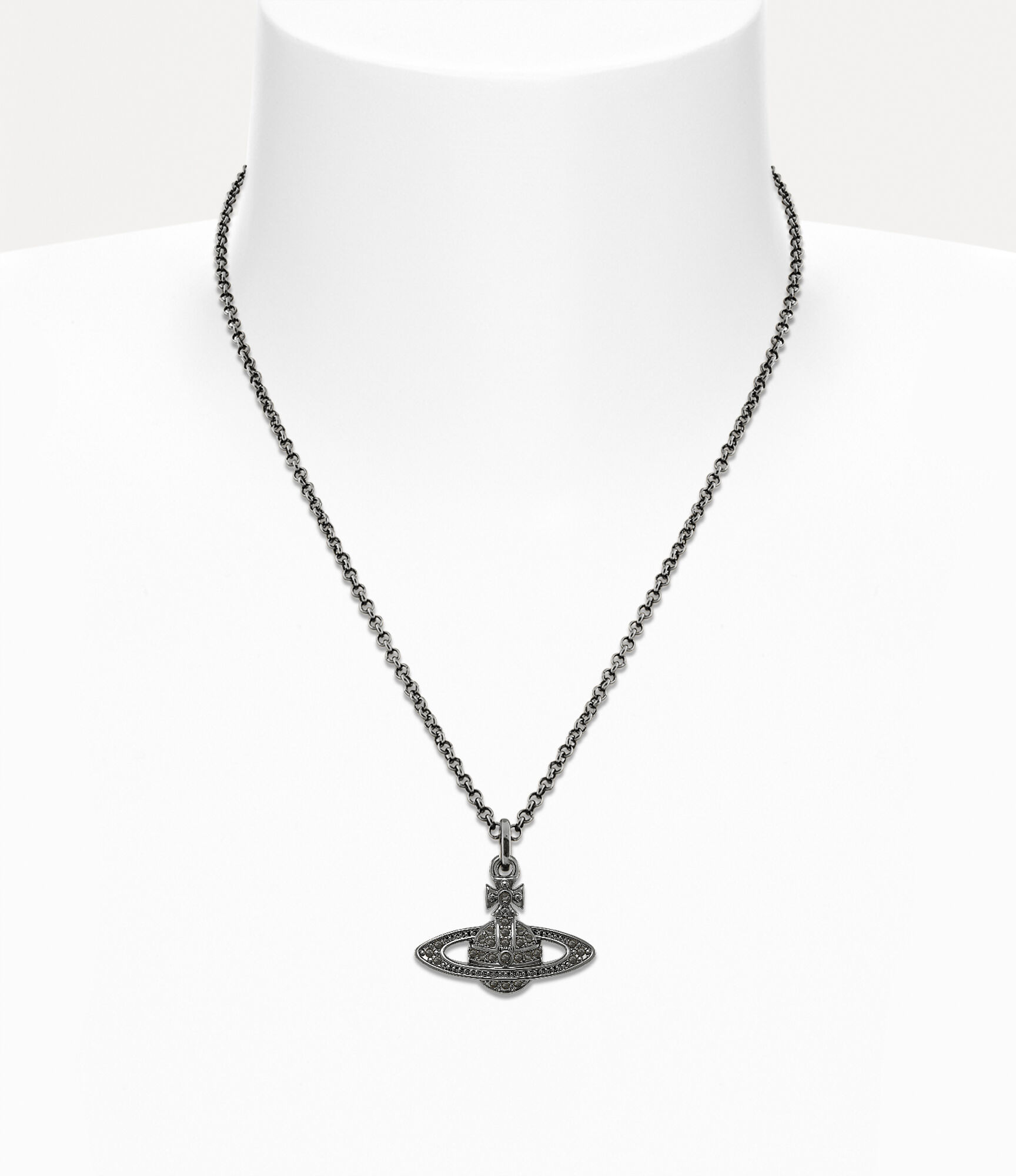 Vivienne Westwood MINI BAS RELIEF ネックレス Mini Bas Relief Pendant Necklace in RUTHENIUM-Black-Diamond
