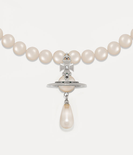 Vivienne Westwood One Row Pearl Drop Choker In Platinum-pearl-multi
