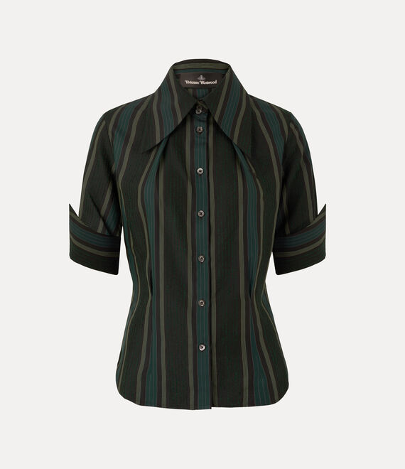 Vivienne Westwood Short Sleeve Violin Shirt Twill Stripe Boucle' Forest-shadow 38 Women