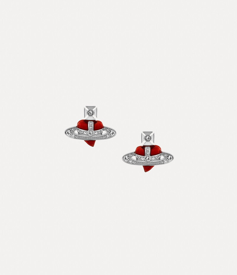 Vivienne Westwood New Diamante Heart Earrings in Silver