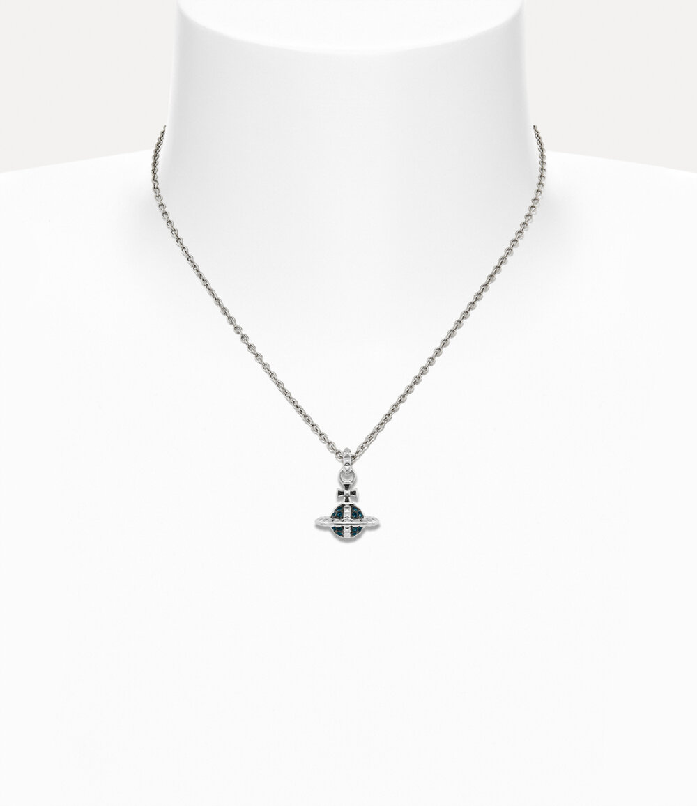 Vivienne Westwood Mayfair Small Orb Pendant Necklace in Rhodium Gunmetal Montana Crystal, view 2