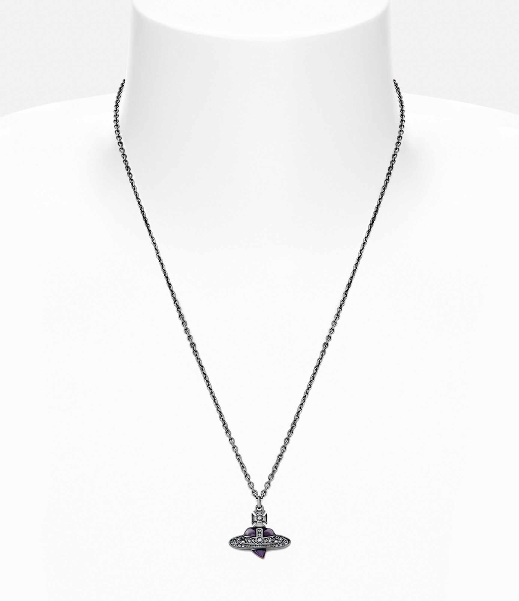 ヴィヴィアンウエストウッド MAN DIAMANTE HEART PENDANT Man. Diamante Heart Pendant Necklace in RUTHENIUM-PLATINUM-BLACK