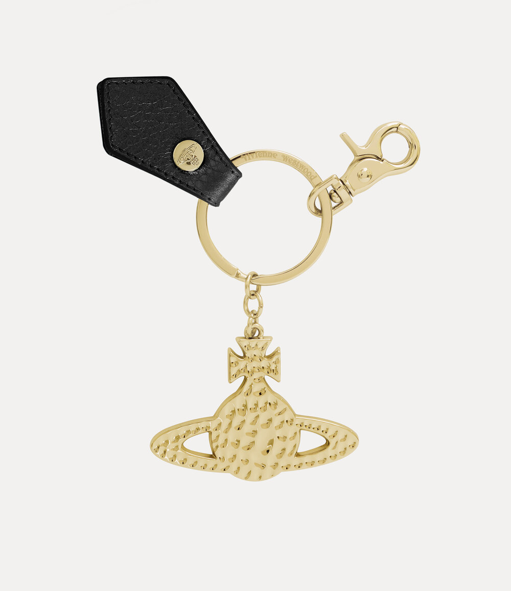 Vivienne Westwood Hammered Orb Keyring in Black Pu Grain