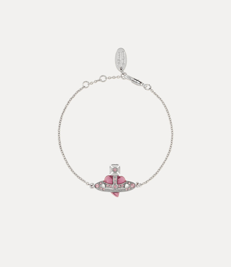 Vivienne Westwood New Diamante Heart Bracelet in Platinum Vintage Rose Crystal Light Rose Enamel