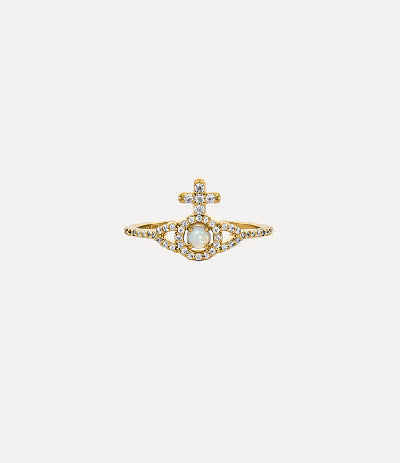 Vivienne Westwood Olympia Ring In Gold-white-cz-cream-synthetic-opal