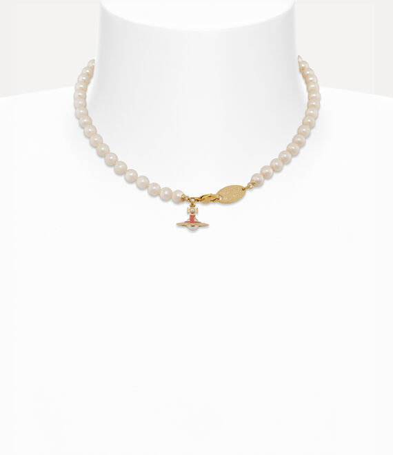 Vivienne Westwood Simonetta Pearl Necklace In Gold-creamrose-pearl-dark-pink-enamel