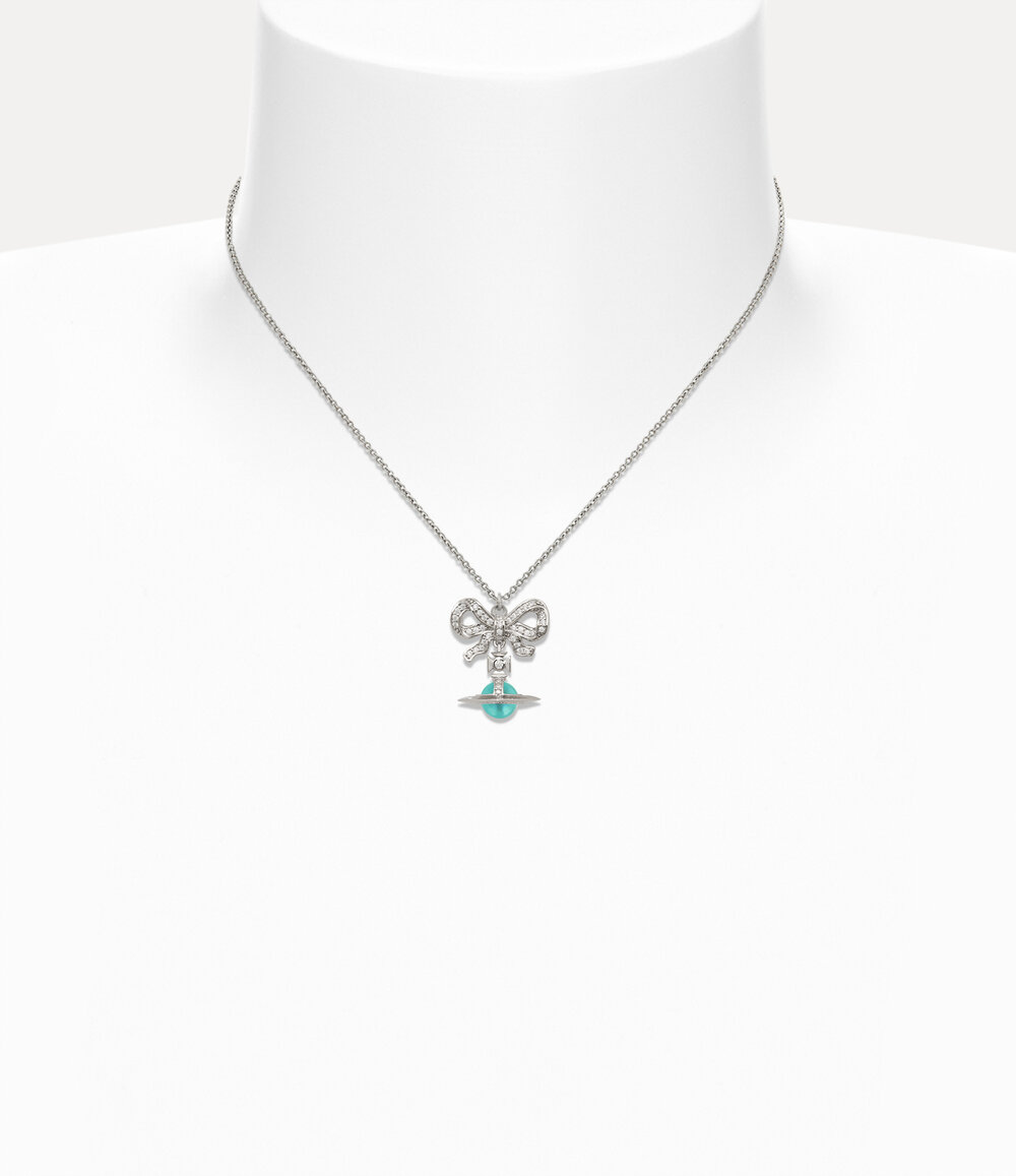 Vivienne Westwood Octavie Pendant Necklace in Platinum White Turquoise Cz, view 2