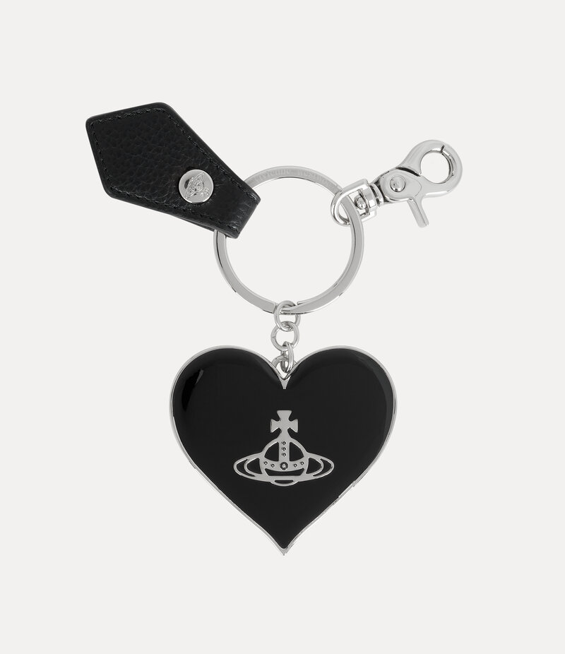 Vivienne Westwood Mirror Heart Orb Keyring in Black Pu Grain