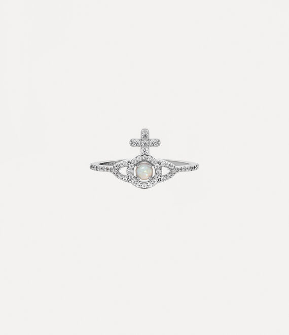Vivienne Westwood Olympia Ring In Platinum-white-cz-white-synthetic-opal