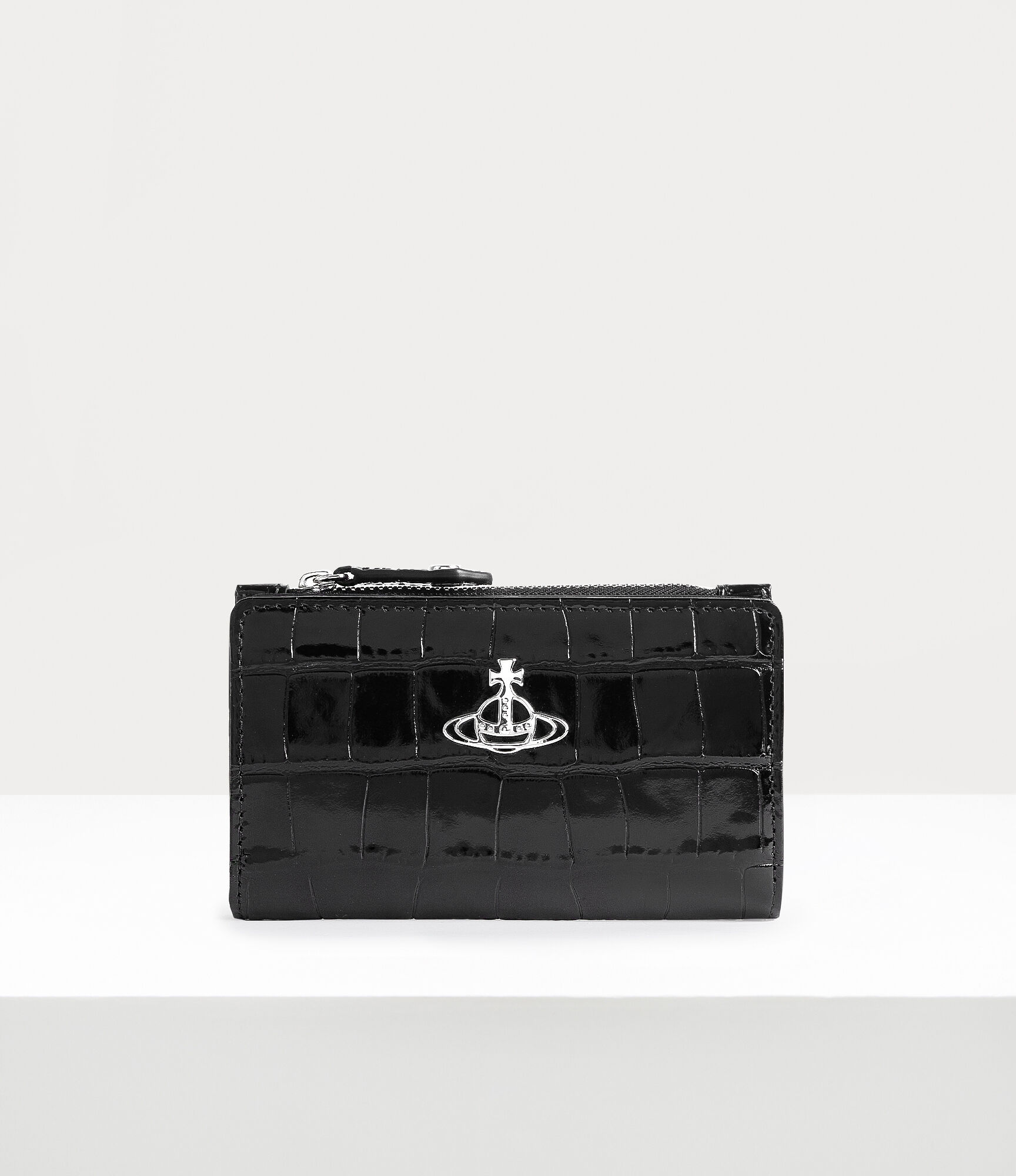 CC FLAP CARD HOLDER 11.5 BLACK GRAINED CALFSKIN SILVER ICON main image 0