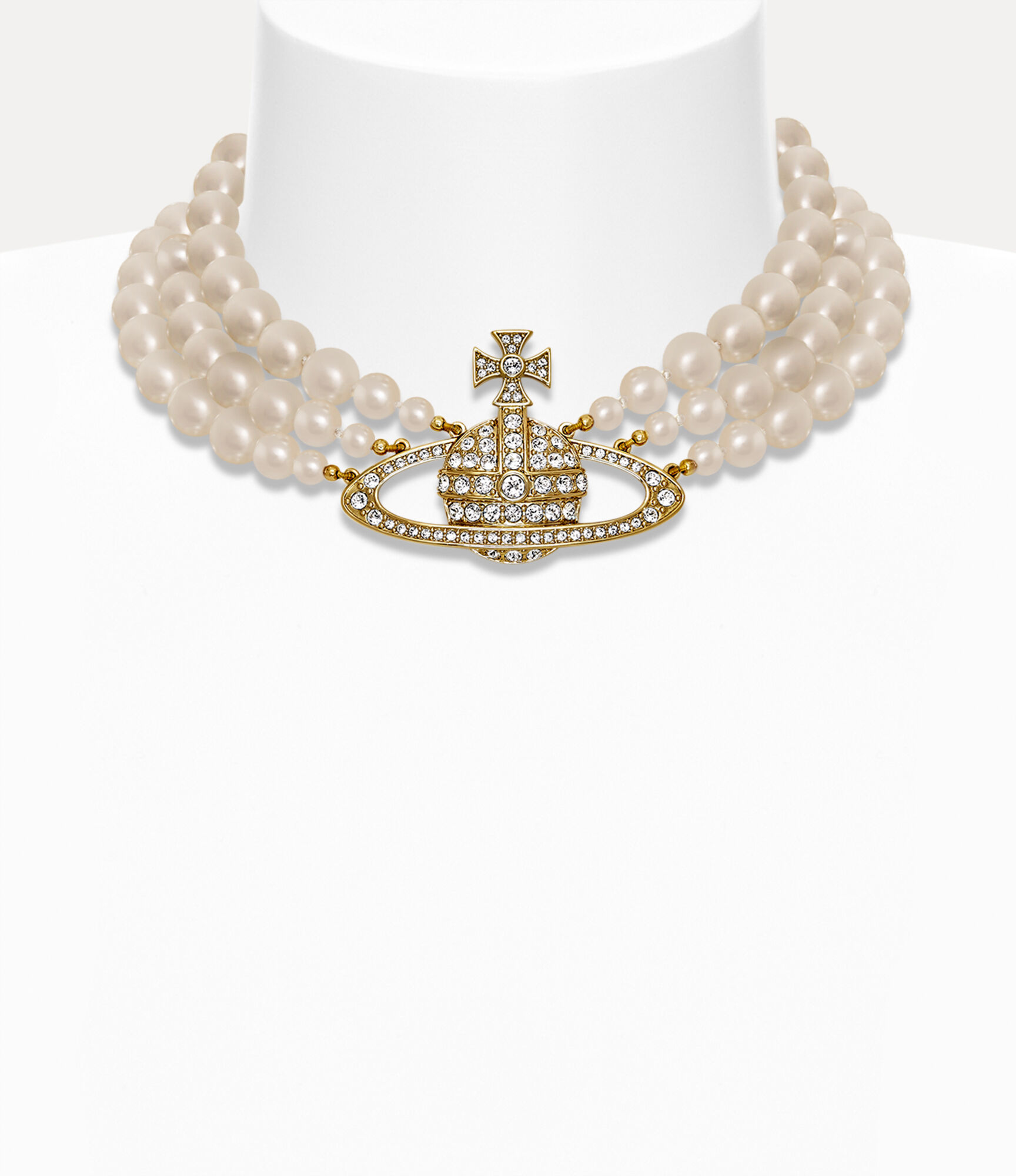 Three Row Pearl Bas Relief Choker