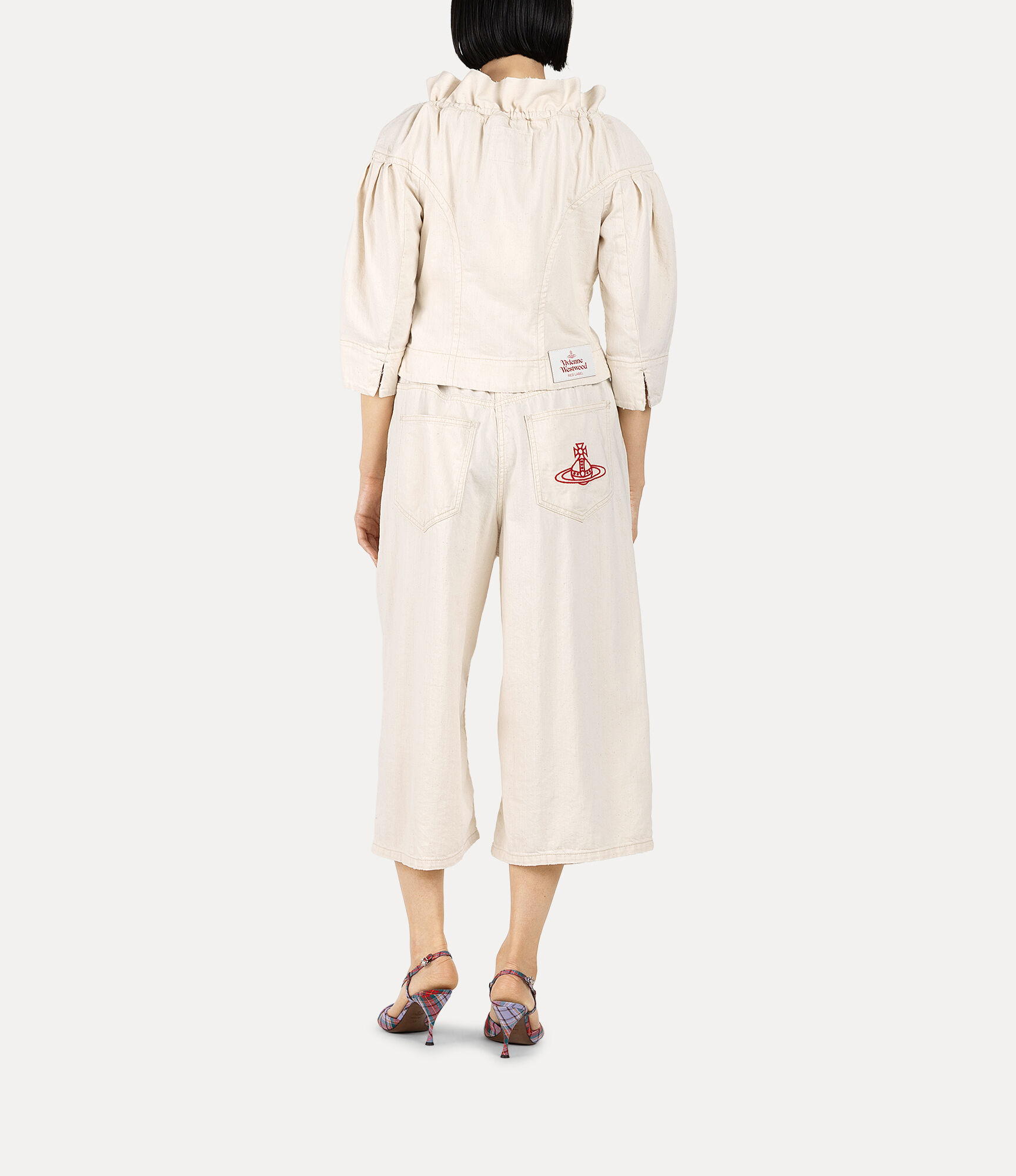 Light Denim Elastic Gathered Wide Trousers in OFF-WHITE | Vivienne