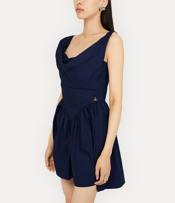 navy blue sunday dress Asymmetrical BLUE midi DRESS with neck tie