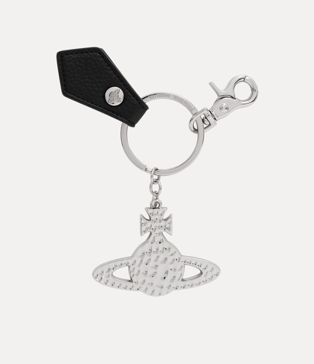 Vivienne Westwood Hammered Orb Keyring in Black Pu Grain