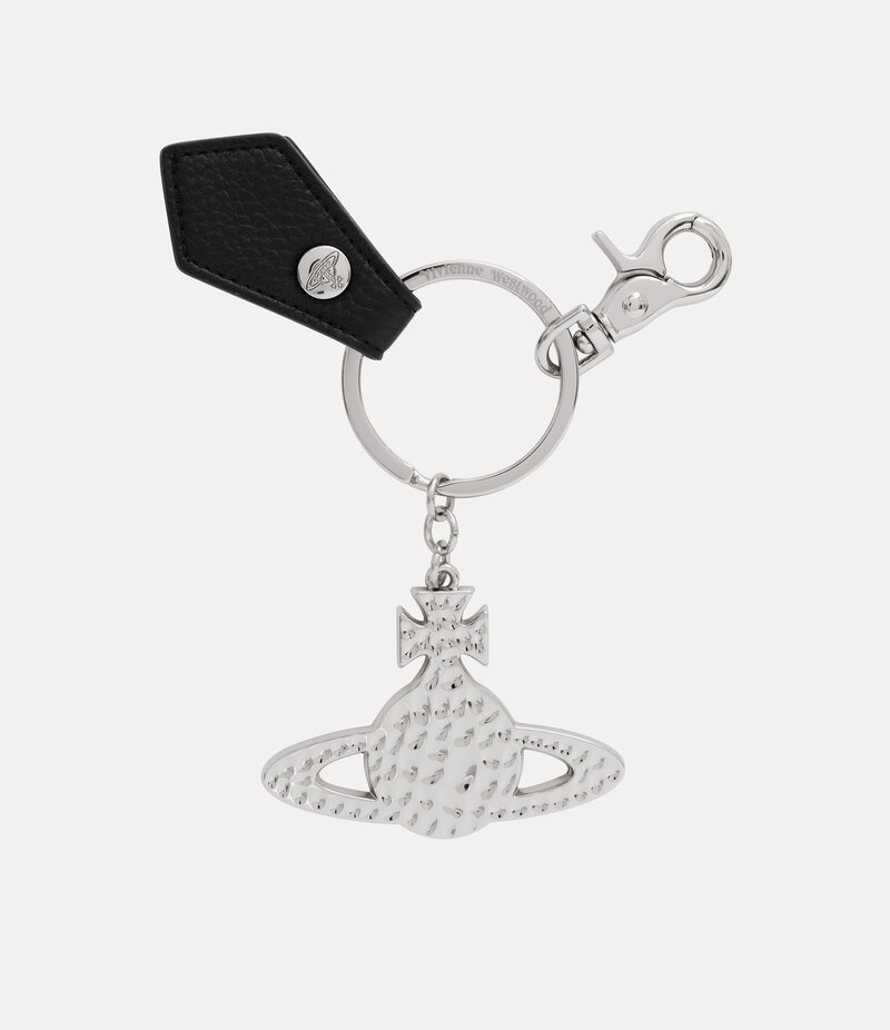 Vivienne Westwood Hammered Orb Keyring in Black Pu Grain