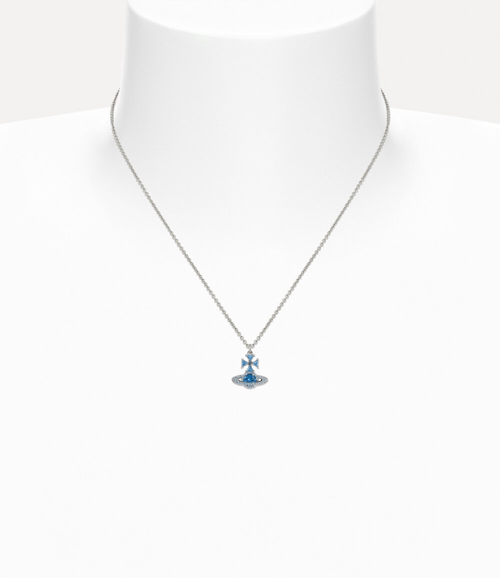 Vivienne Westwood Mila Pendant Necklace -Platinum-blue-cz -Platinum-blue-cz, view 2