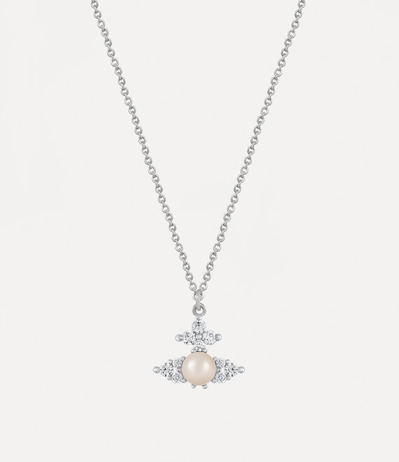 Vivienne Westwood Feodora Pendant Necklace Silver Cubic Zirconia / Glass Pearls Women